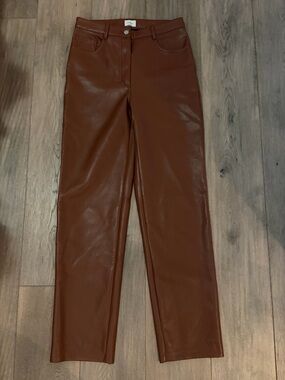 Wilfred Straight-Leg Faux Leather MELINA pant in Chestnut Brown